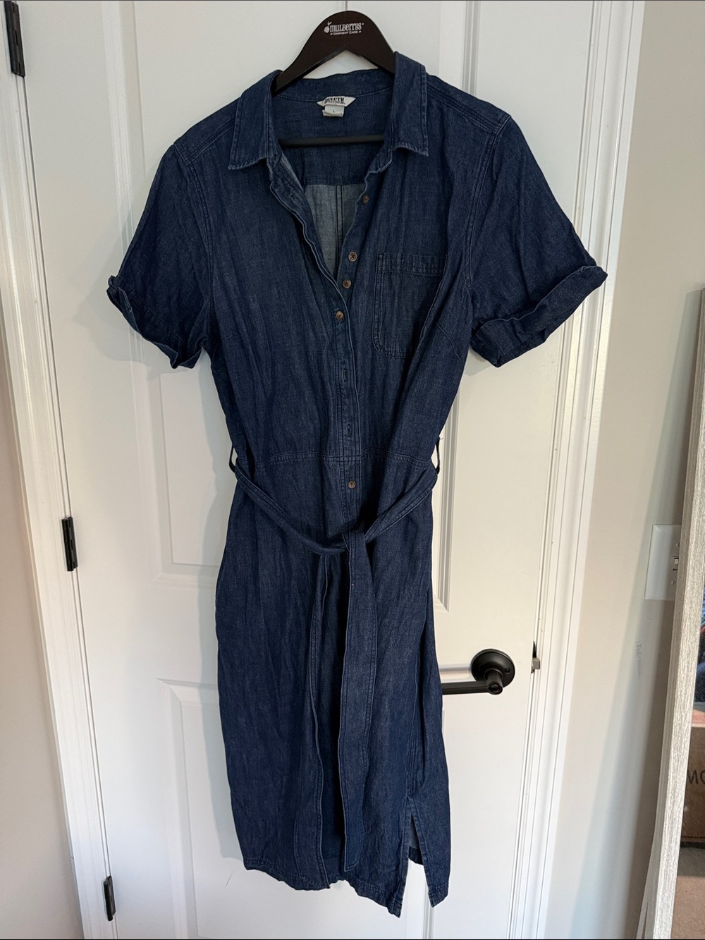 DTC Dark Indigo Button-Up Midi Shirt Dress with Tie